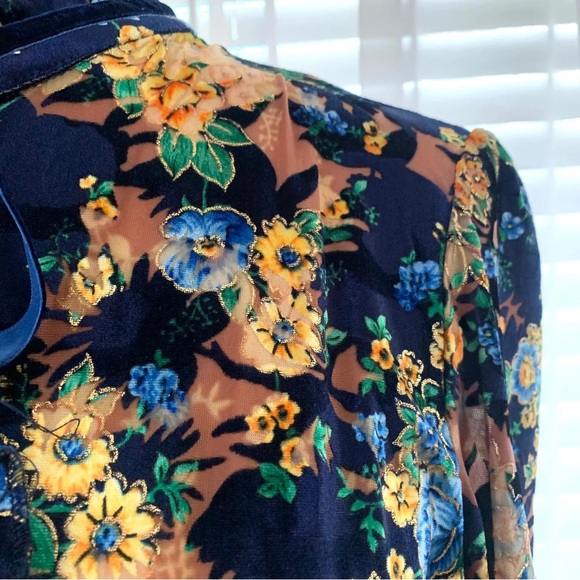 Dalia Macphee Burnout Velvet Floral Tie Neck Dress - Picture 4 of 11